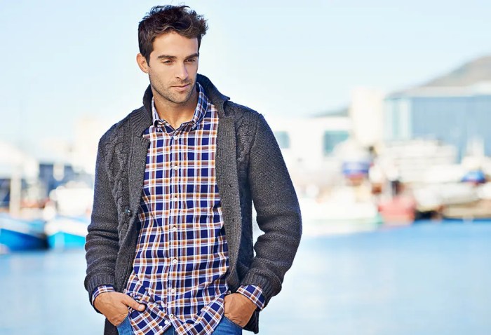 Mens cardigan with dress shirt