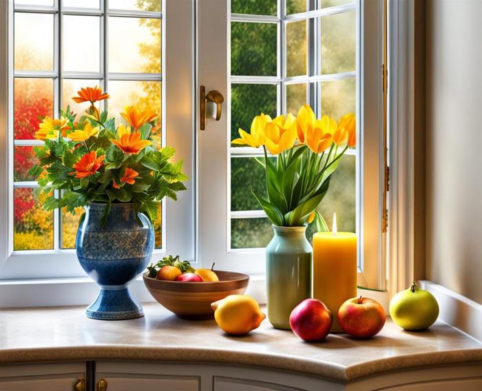 How to decorate a kitchen window sill