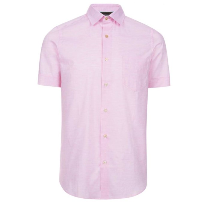 Pink mens short sleeve dress shirt